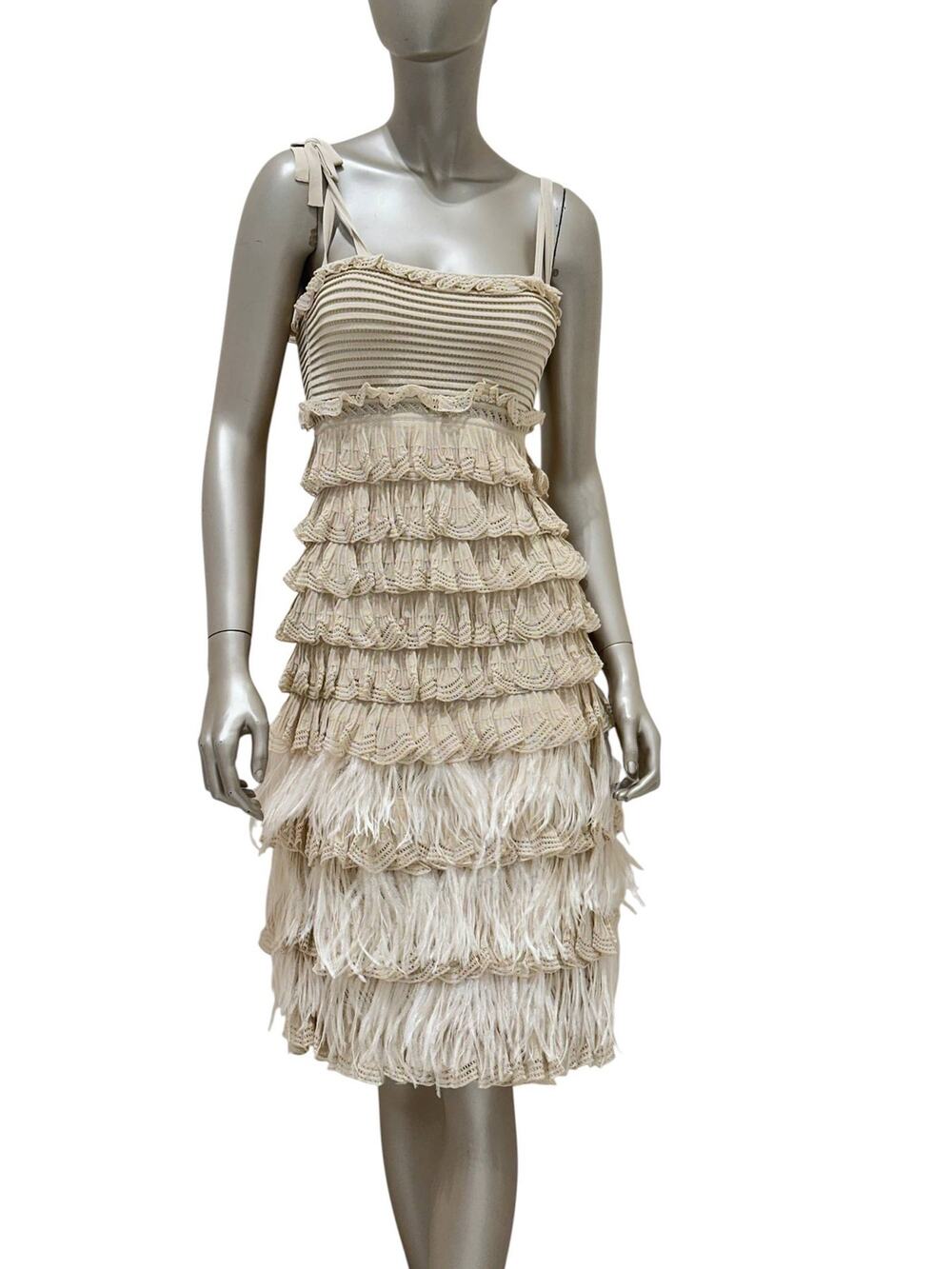 Christian Dior by Galliano Beige Knit Feather Dress Sz.38